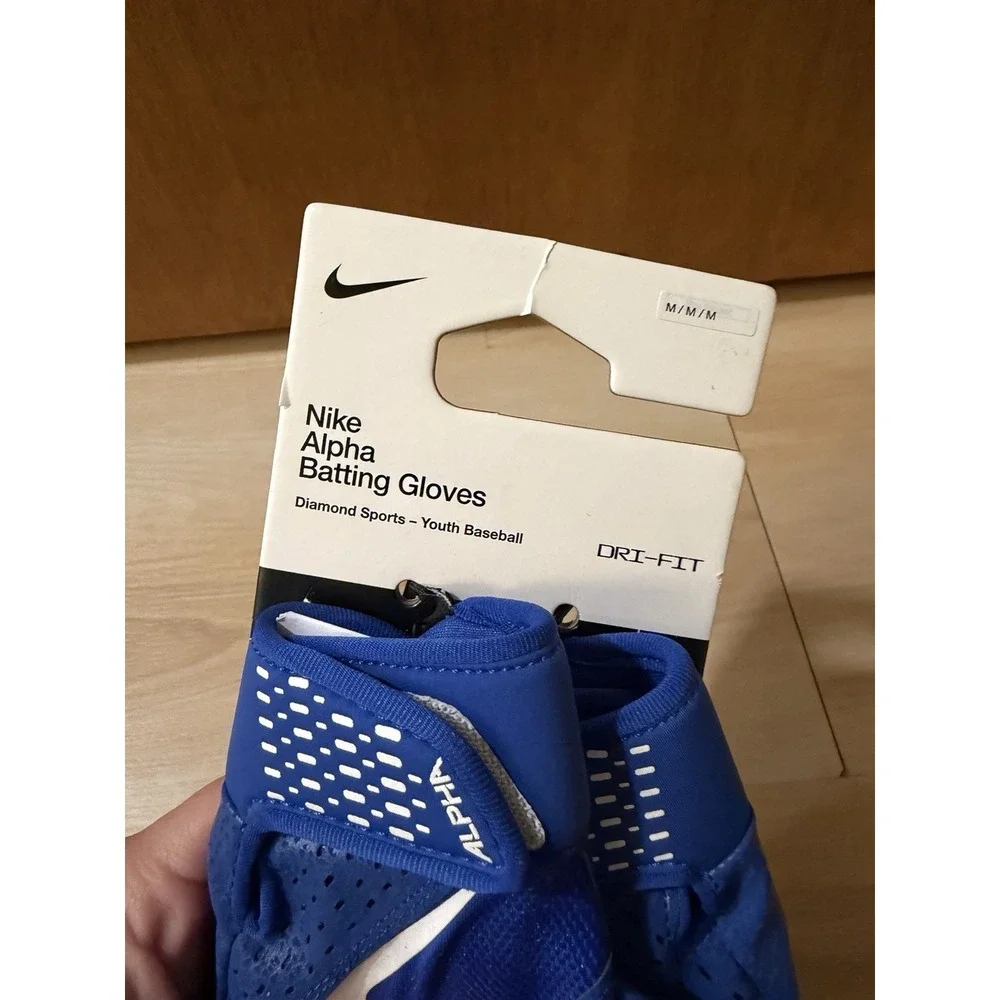 Nike Alpha Batting Gloves Unisex Medium Youth Royal Blue Diamond Baseball NEW